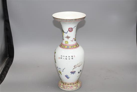 A Chinese famille rose vase, Qianlong mark, possibly Republic period, H. 31.3cm